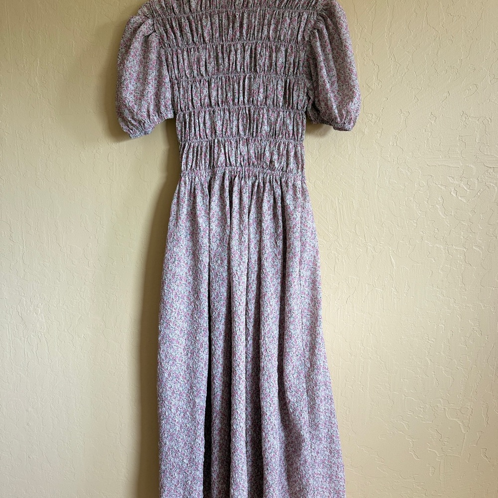 Purple Smocked Puff Sleeve Sundress
